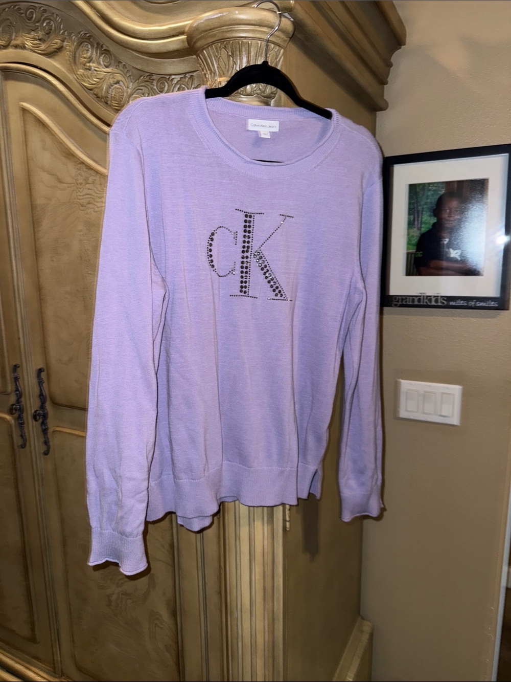 Calvin Klein Lavender Pullover Sweater with Studded CK Emblem